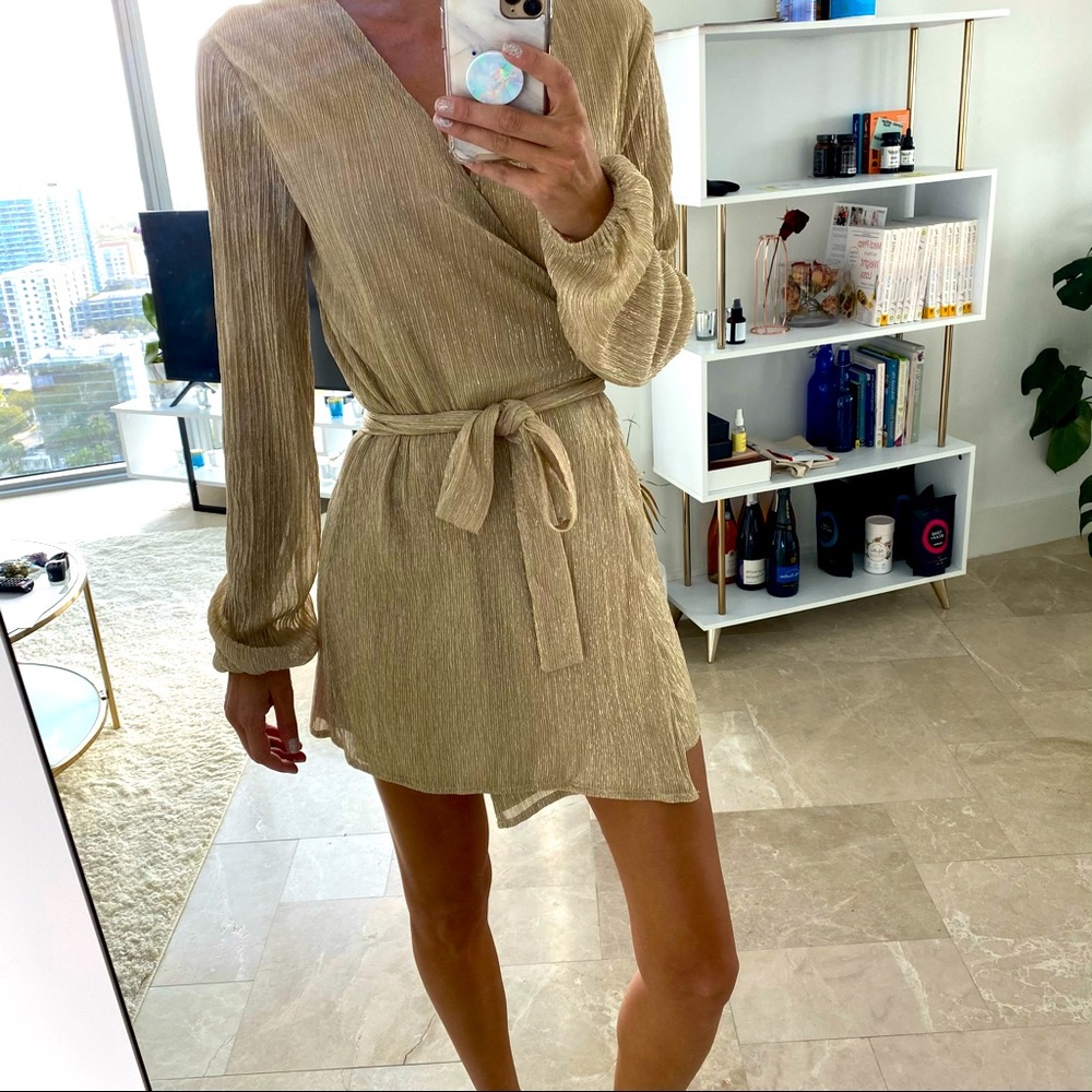 NWT Lovers & Friends Gold Wrap Dress